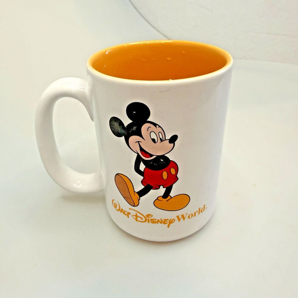 Walt Disney World Mickey Mouse 16oz Coffee Mug White Yellow Thailand GUC